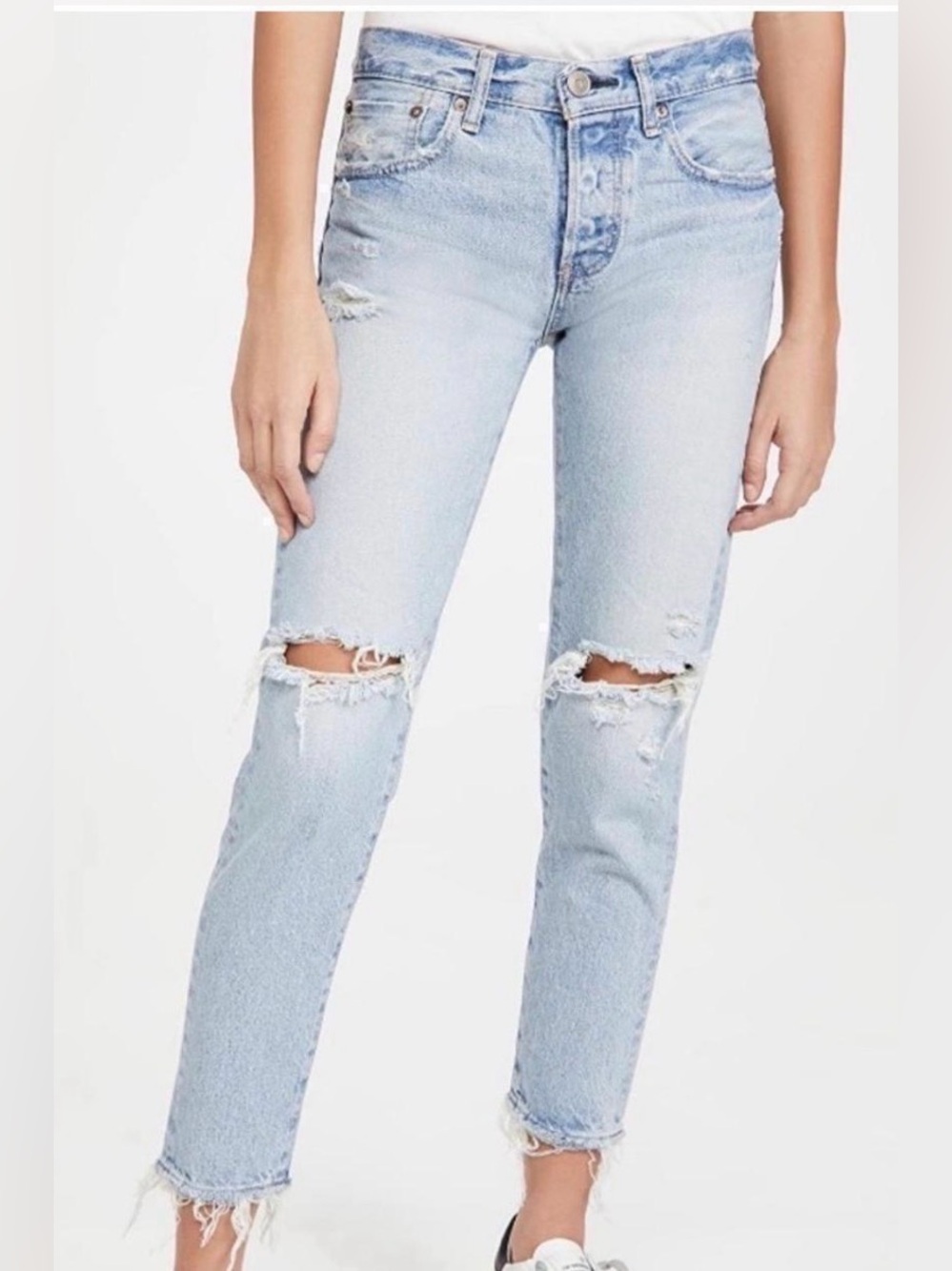 Moussy Light Blue Distressed Straight-Leg Jeans